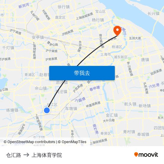 仓汇路 to 上海体育学院 map