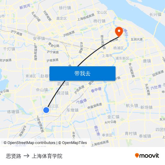 思贤路 to 上海体育学院 map