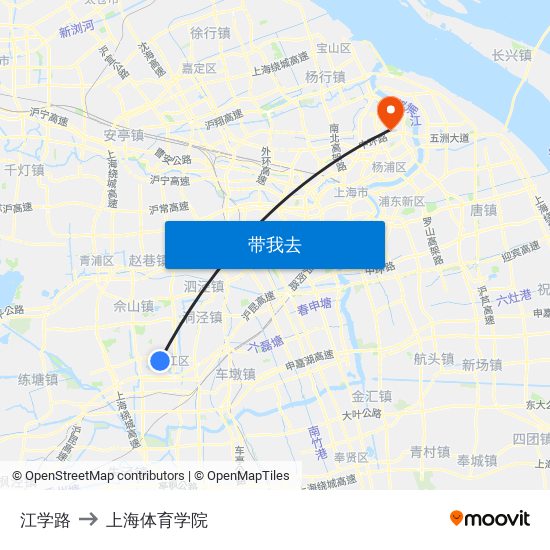 江学路 to 上海体育学院 map