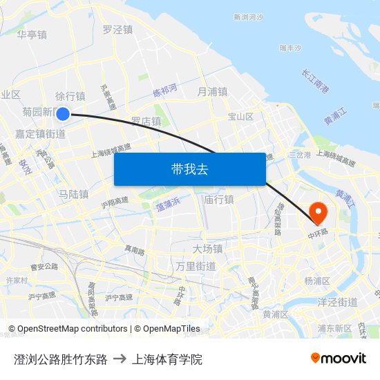 澄浏公路胜竹东路 to 上海体育学院 map