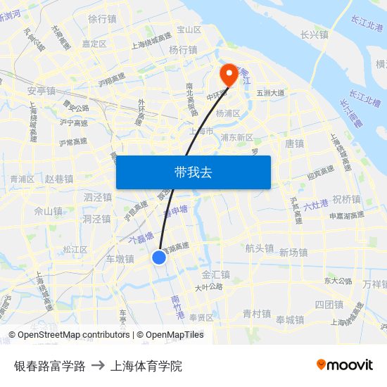 银春路富学路 to 上海体育学院 map