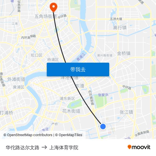 华佗路达尔文路 to 上海体育学院 map