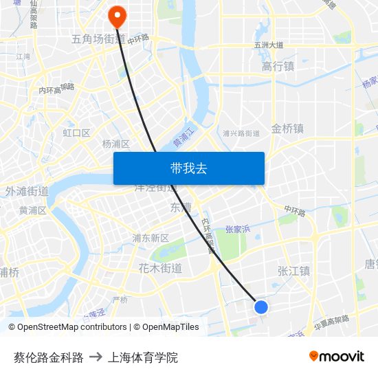蔡伦路金科路 to 上海体育学院 map