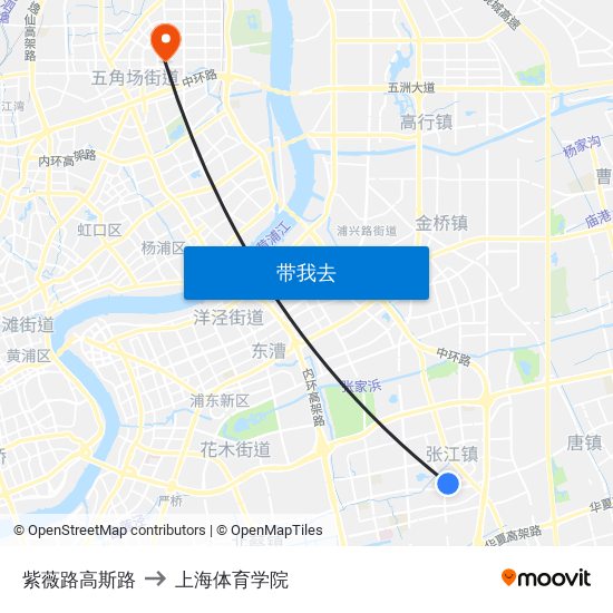 紫薇路高斯路 to 上海体育学院 map