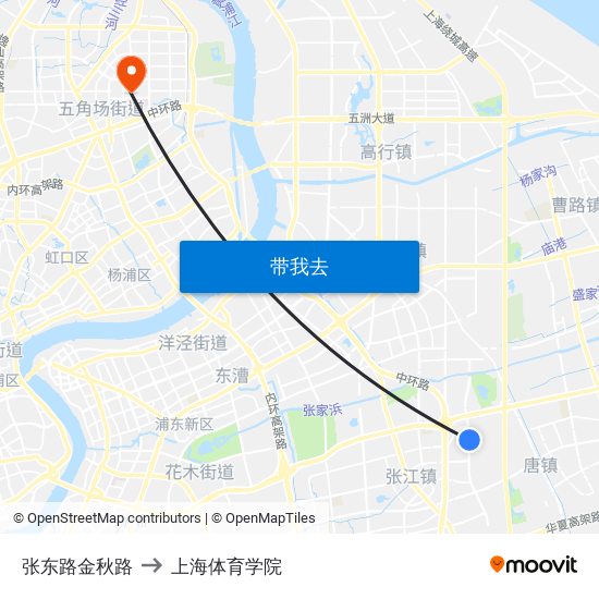 张东路金秋路 to 上海体育学院 map