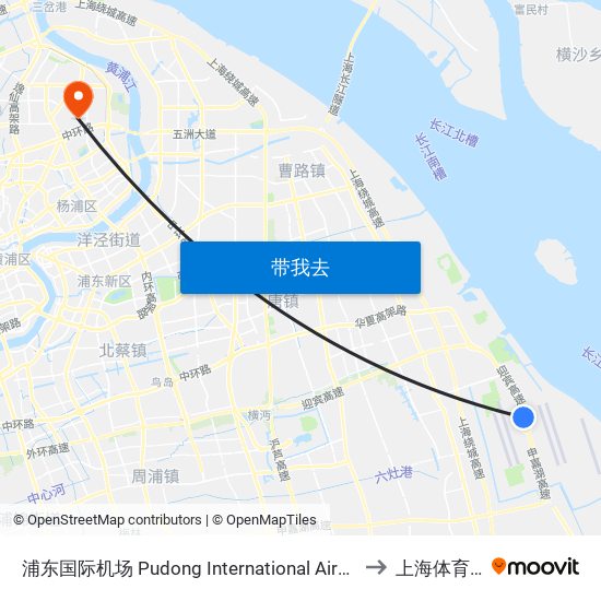 浦东国际机场 Pudong International Airport (Maglev) to 上海体育学院 map