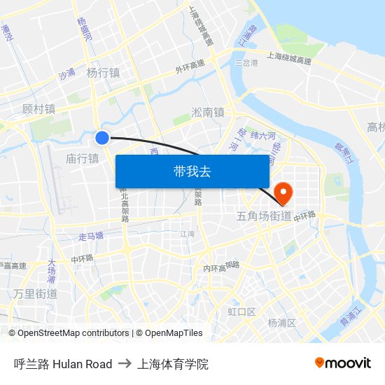 呼兰路 Hulan Road to 上海体育学院 map