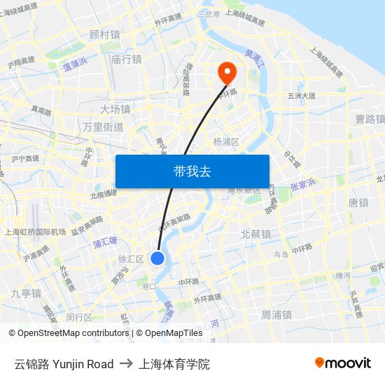云锦路 Yunjin Road to 上海体育学院 map
