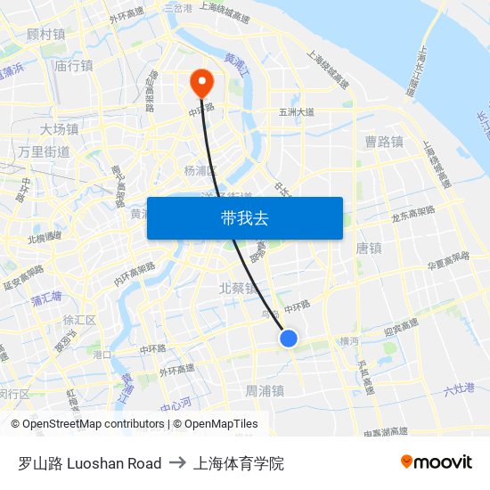 罗山路 Luoshan Road to 上海体育学院 map