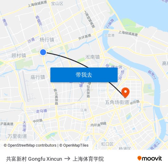 共富新村 Gongfu Xincun to 上海体育学院 map