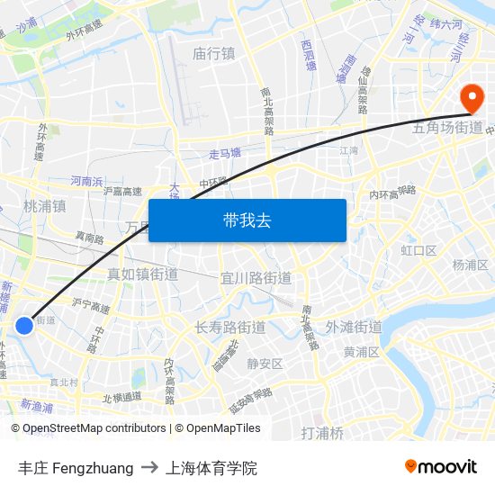 丰庄 Fengzhuang to 上海体育学院 map