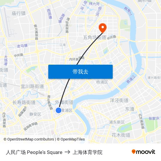 人民广场 People's Square to 上海体育学院 map