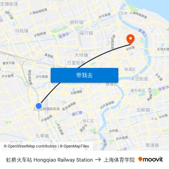 虹桥火车站 Hongqiao Railway Station to 上海体育学院 map