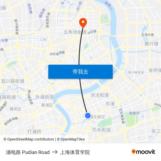 浦电路 Pudian Road to 上海体育学院 map