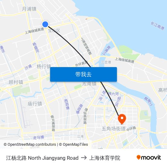 江杨北路 North Jiangyang Road to 上海体育学院 map