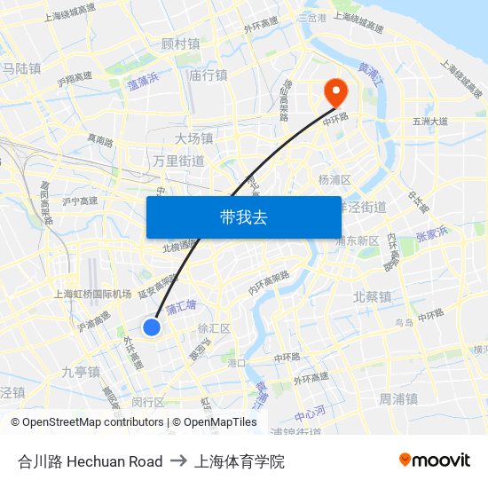 合川路 Hechuan Road to 上海体育学院 map