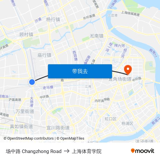 场中路 Changzhong Road to 上海体育学院 map
