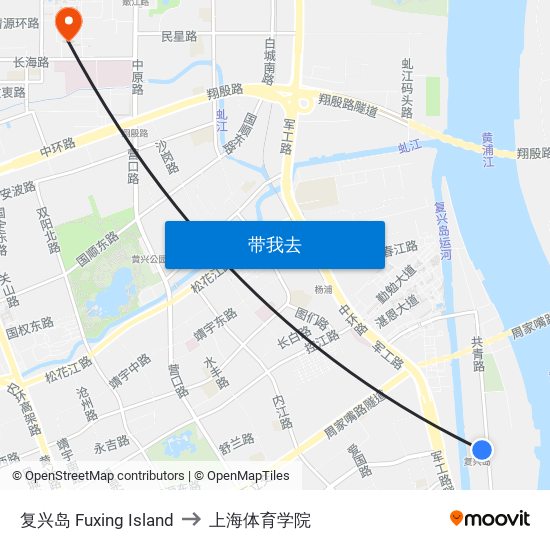复兴岛 Fuxing Island to 上海体育学院 map