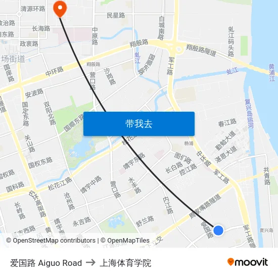 爱国路 Aiguo Road to 上海体育学院 map