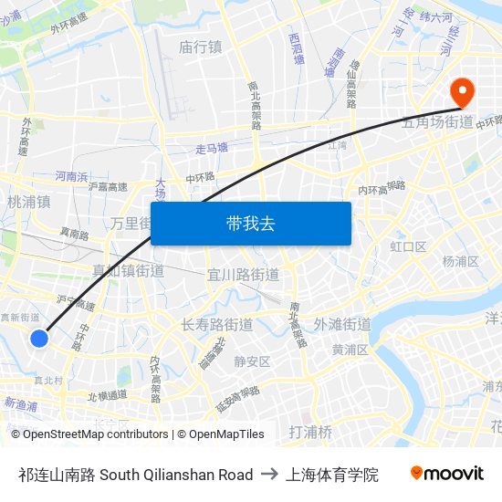 祁连山南路 South Qilianshan Road to 上海体育学院 map