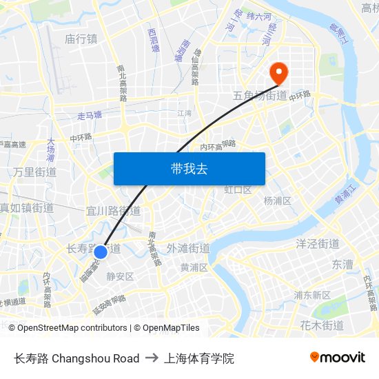 长寿路 Changshou Road to 上海体育学院 map