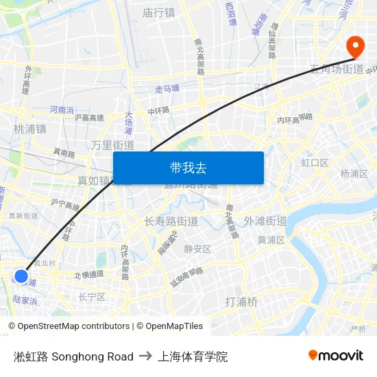 淞虹路 Songhong Road to 上海体育学院 map