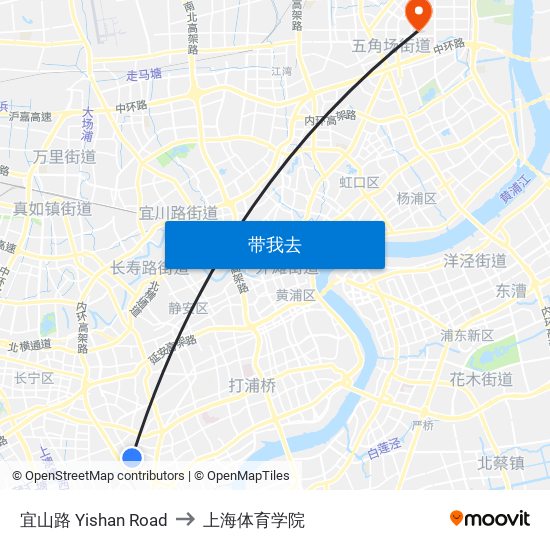 宜山路 Yishan Road to 上海体育学院 map