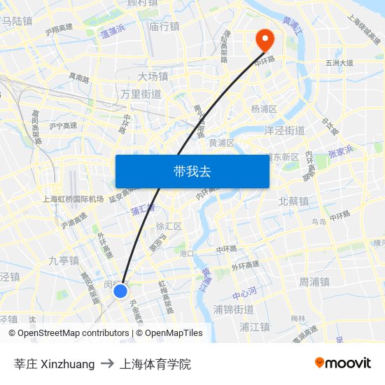 莘庄 Xinzhuang to 上海体育学院 map