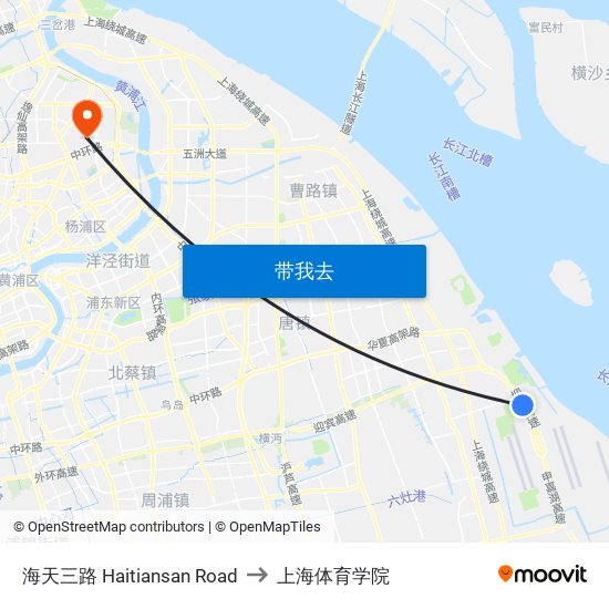 海天三路 Haitiansan Road to 上海体育学院 map