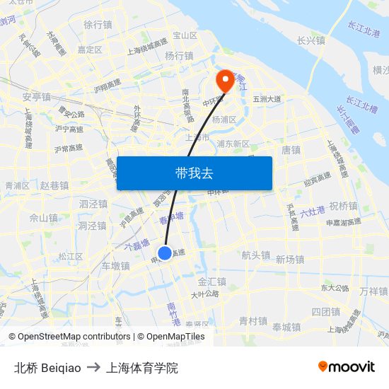 北桥 Beiqiao to 上海体育学院 map