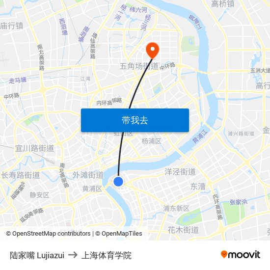 陆家嘴 Lujiazui to 上海体育学院 map