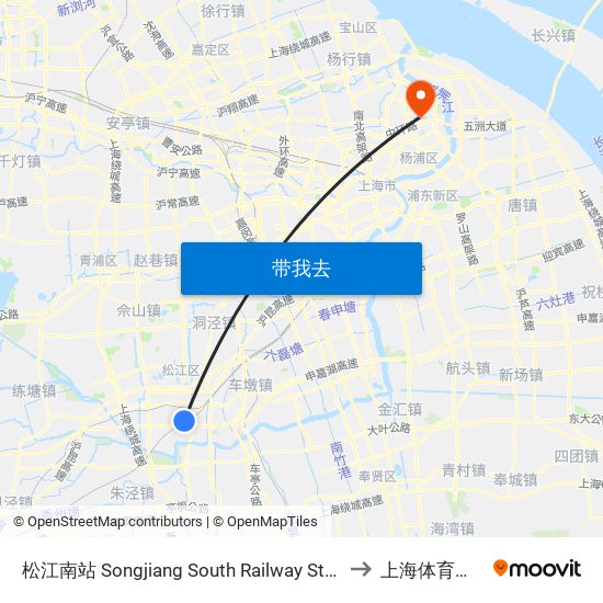 松江南站 Songjiang South Railway Station to 上海体育学院 map