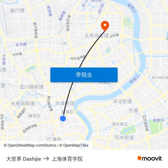 大世界 Dashijie to 上海体育学院 map