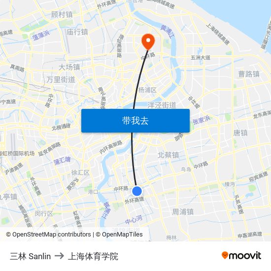 三林 Sanlin to 上海体育学院 map