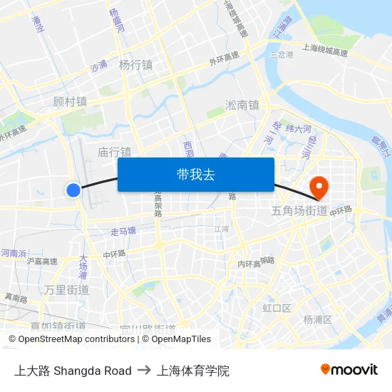 上大路 Shangda Road to 上海体育学院 map