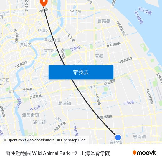 野生动物园 Wild Animal Park to 上海体育学院 map