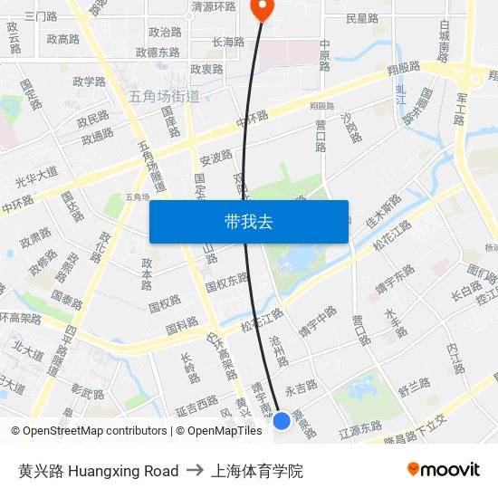 黄兴路 Huangxing Road to 上海体育学院 map