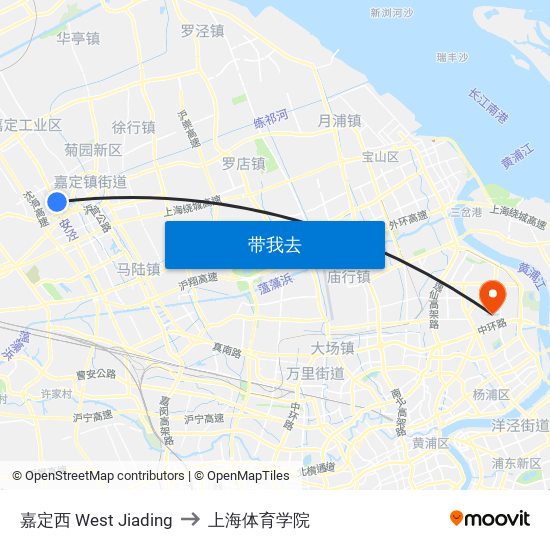 嘉定西 West Jiading to 上海体育学院 map