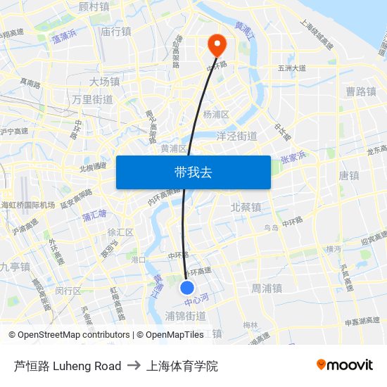芦恒路 Luheng Road to 上海体育学院 map