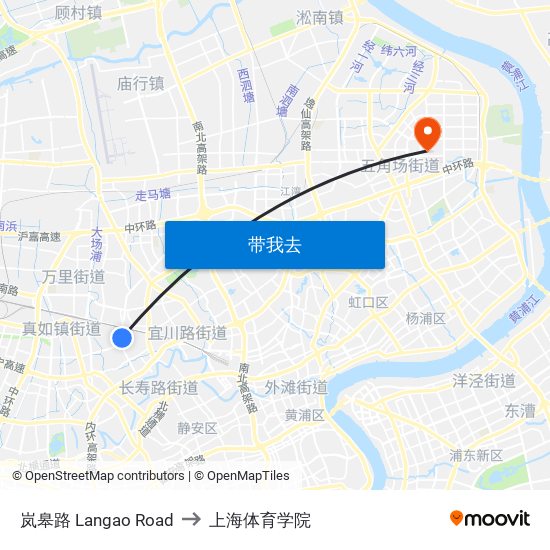 岚皋路 Langao Road to 上海体育学院 map