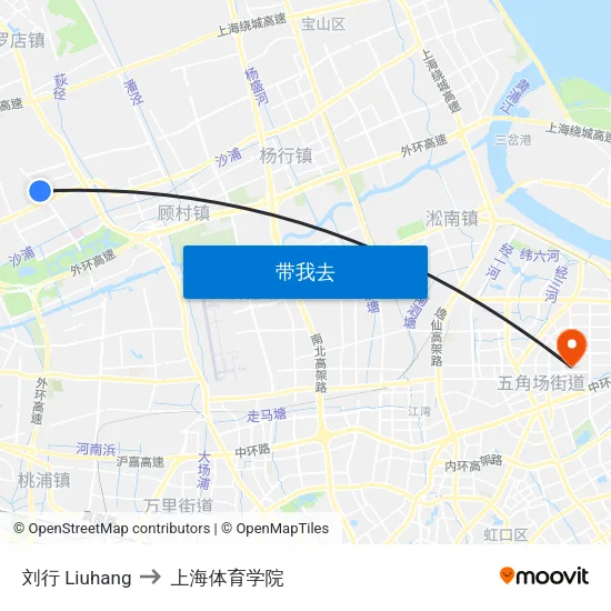 刘行 Liuhang to 上海体育学院 map