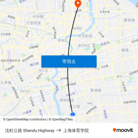沈杜公路 Shendu Highway to 上海体育学院 map