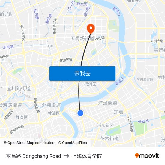 东昌路 Dongchang Road to 上海体育学院 map