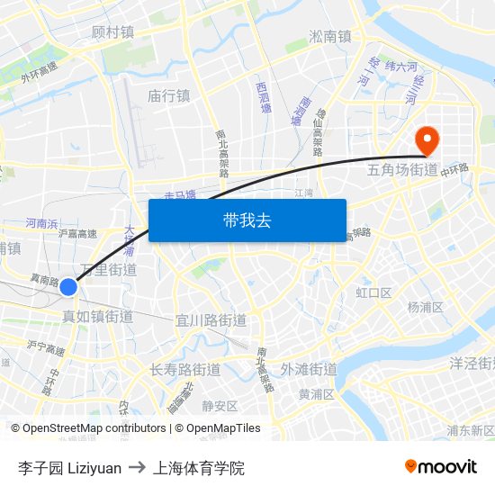 李子园 Liziyuan to 上海体育学院 map