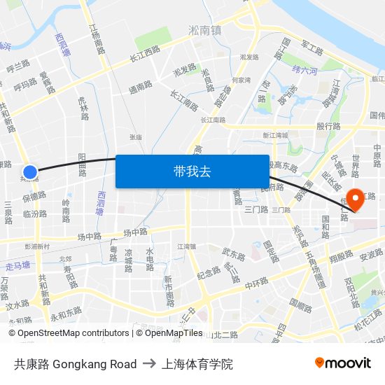共康路 Gongkang Road to 上海体育学院 map