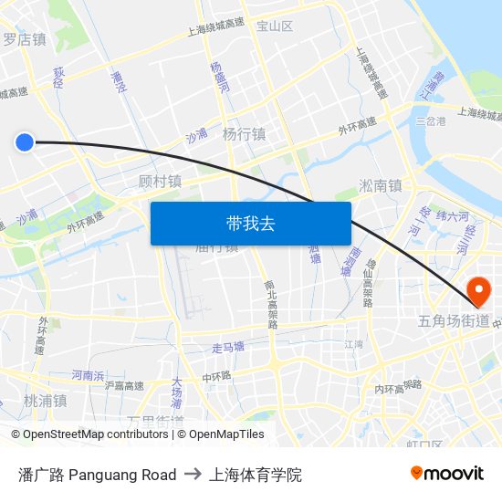 潘广路 Panguang Road to 上海体育学院 map