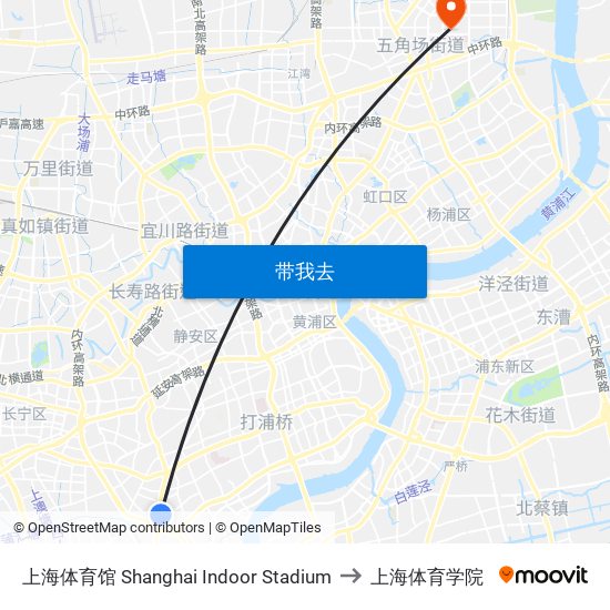 上海体育馆 Shanghai Indoor Stadium to 上海体育学院 map