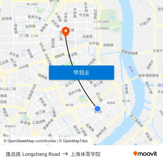 隆昌路 Longchang Road to 上海体育学院 map