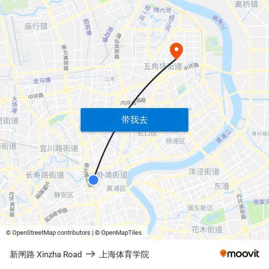 新闸路 Xinzha Road to 上海体育学院 map