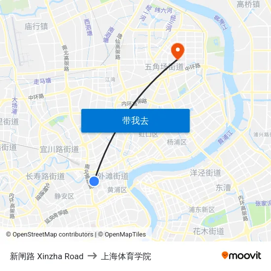 新闸路 Xinzha Road to 上海体育学院 map